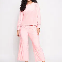 Camey Round Neck Long Sleeves Velvet Night Suit-image-78