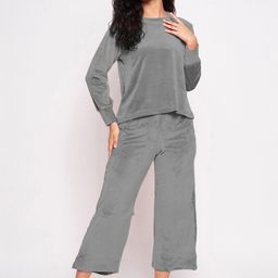 Camey Round Neck Long Sleeves Velvet Night Suit-image-77