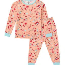 Cub McPaws Girls Peach-Coloured Printed Night suit-image-68