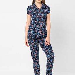 Sweet Dreams Women Navy Blue & Pink Printed Cotton Blend Night suit-picture-42
