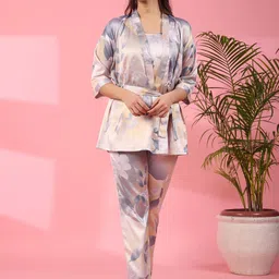 SANSKRUTIHOMES Floral Printed V-Neck Satin Night suit-35