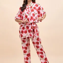 MABISH by Sonal Jain Conversational Printed Pure Cotton Top With Pyjamas & Robe-picture-20