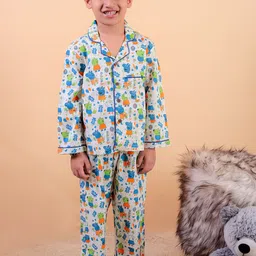 UNBIND Boys Conversational Printed Lapel Collar Pure Cotton Shirt With Pyjamas-image-90