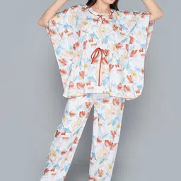 Lady Love Women Blue & Brown Floral Printed Night suit-picture-4