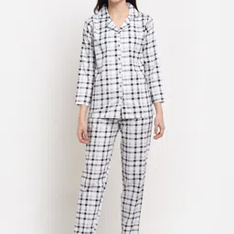 Claura Women White & Black Checked Night suit-image-3