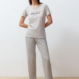 Trendyol Typography Printed Round Neck Night Suit-image-99