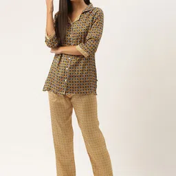 Bannos Swagger Geometric Printed Satin Night Suit-image-73