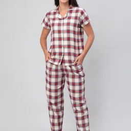 DEBONATELLA Checked Pure Cotton Night suit-7