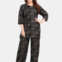 Fabme Geometric Printed Notched Neck Kurti With Trouser-picture-7