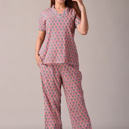 KANNAHI Women Printed Pure Cotton Night Suit-image-12