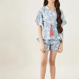 The Kaftan Company Girls Blue Printed Night suit-image-76