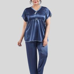 Fabme V-Neck Short Sleeves Satin Kaftan Night Suit-image-37