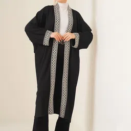 BIGDART Embroidered Open Front Long Sleeves Longline Shrug-40