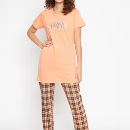MADAME M SECRET Women Orange Printed Cotton Night suit-picture-49