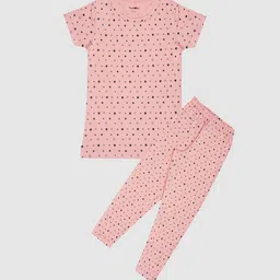 Taatoom Girls Peach-Coloured Printed Pure Cotton Night suit-image-13