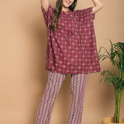 Kanvin Ethnic Motifs Printed Pure Cotton Night Suit-picture-24