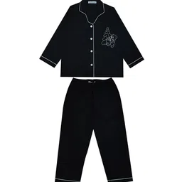 shopbloom Kids Glow In The Dark Graphic Printed Lapel Collar Pure Cotton Night Suit-image-84