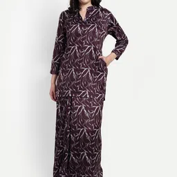 NIGHT FLOSS Floral Printed Satin Night suit-image-95