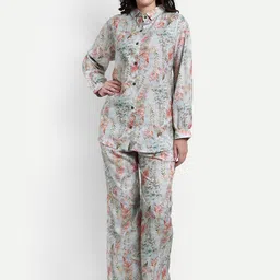 NIGHT FLOSS Floral Printed Pure Cotton Night Suit-image-81