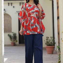 SANSKRUTIHOMES Animal Printed Round-Neck Top & Flared Trouser Co-Ords-image-76