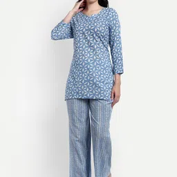 NIGHT FLOSS Geometric Printed Pure Cotton Night suit-image-58