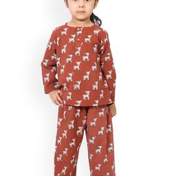 BAESD Girls Conversational Printed Pure Cotton Top With Pyjamas-85