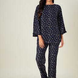 The Kaftan Company Women Navy Blue Printed Night suit-49