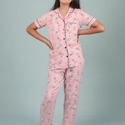 TWEENY MINI Girls Graphic Printed Lapel Collar Shirt & Pyjama-image-74