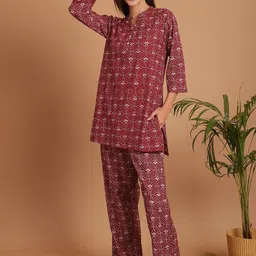 Indreams Geometric Printed Pure Cotton Night suit-image-15