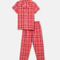 mackly Girls Checked Pure Cotton Night suit-image-23