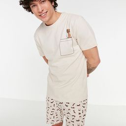 Trendyol Men Beige & Brown Printed Night suit-picture-46