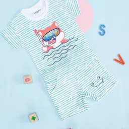 Pantaloons Baby Infants Boys Green Striped Night suit-image-55