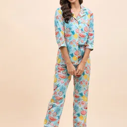 MABISH by Sonal Jain Conversational Printed Lapel Collar Pure Cotton Night suit-image-42