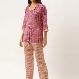 Bannos Swagger Geometric Printed Satin Night Suit-image-29