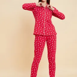 Sweet Dreams Pink & Beige Graphic Printed Pure Cotton Night suit-image-25