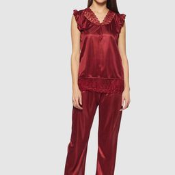 Fabme Short Sleeves Satin Lace Night Suit-image-26