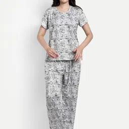 NIGHT FLOSS Abstract Printed Pure Cotton Night suit-image-25