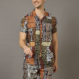 Bushirt Men Black & Brown Printed Nightsuit-picture-3