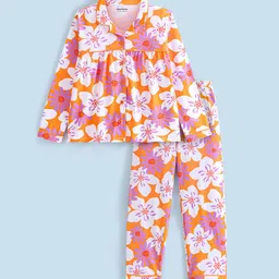 Honeyhap Girls Floral Printed Pure Cotton Night suit-picture-26