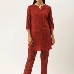 Bannos Swagger Polka Dots Printed Round Neck Pure Cotton Night Suit-image-42