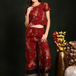 Claura Floral Printed Top With Pyjamas-image-22