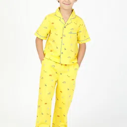 Budding Bees Boys Conversational Printed Pure Cotton Shirt With Pyjama Night suit-image-20