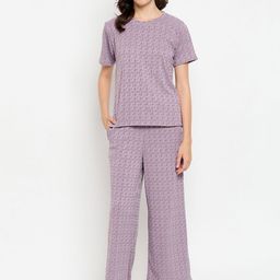 Camey Geometric Printed Round Neck Short Sleeves T-shirt With Pyjamas-image-5