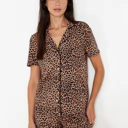 Trendyol Animal Printed Pure Cotton Shirt With Shorts-image-21