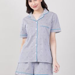 mackly Women Blue & White Striped Night suit-image-9