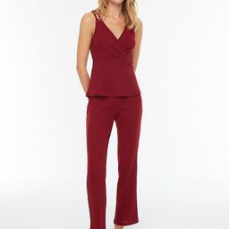 Trendyol Women Red Solid Pure Cotton Night suit-image-36