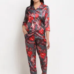 Claura Women Grey & Red Printed Night suit-image-30