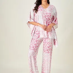 The Kaftan Company Women White & Pink Printed Night suit-image-28