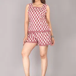 KANNAHI Women Printed Pure Cotton Top With Shorts Co-Ords-picture-19