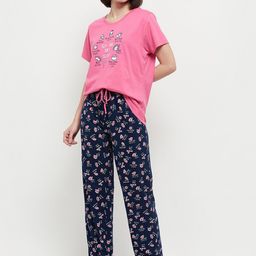 max Women Pink & Navy Blue Printed Night suit-image-82